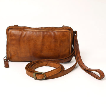 Spaghetti Western Swc448Tan Wallet Vintage Handmade Drum Dyed Genuine European Cowhide Leather Women Bag Western Handbag Purse